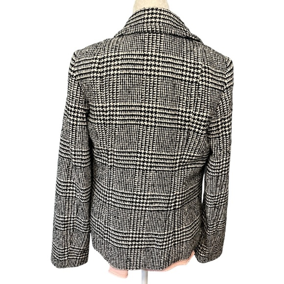 Banana Republic Houndstooth Double Breasted Wool Jacket Black White Size 10 Tall - Picture 5 of 12